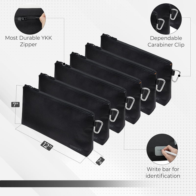 COREFLEX Premium Tool Pouch Zipper Bag, Small Tool Bag, Multipurpose Storage pouch, Heavy duty Flat Bottom Tool bag with YKK Zipper (6 pack Large 12inch Black) - Image 3